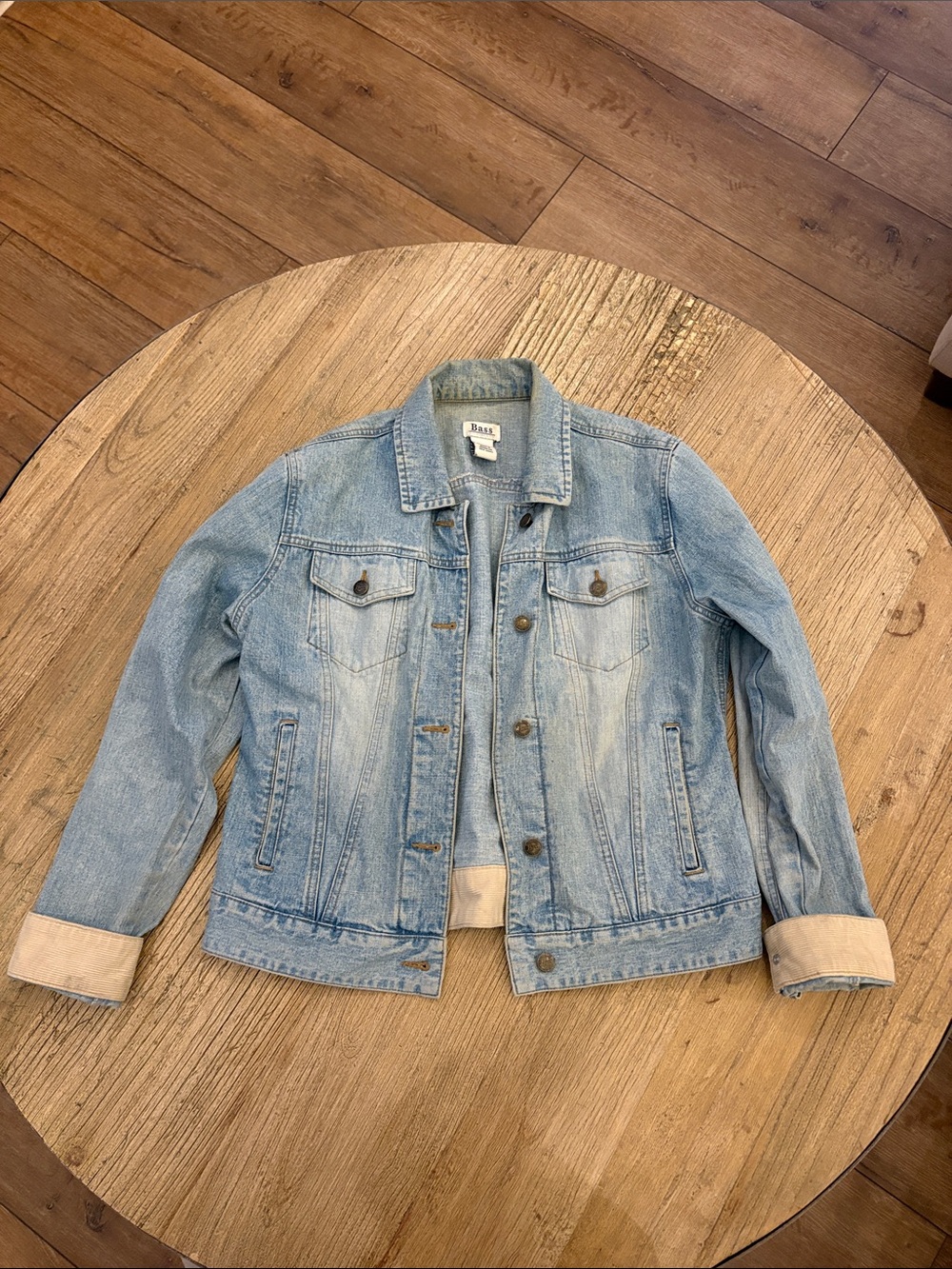 Vintage Bass Denim Jacket with Corduroy Accents